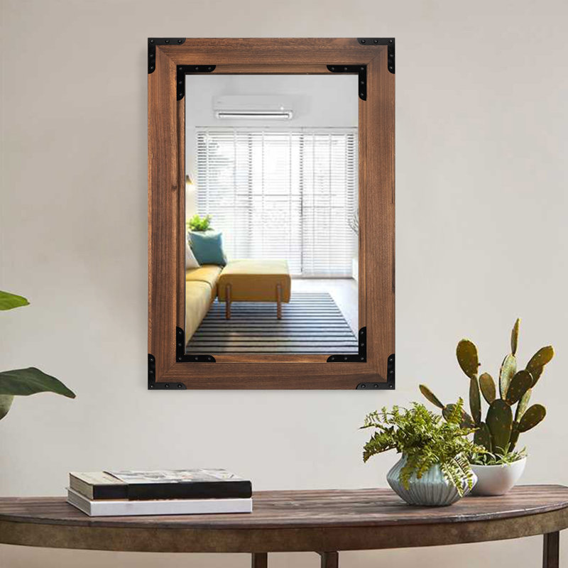 Millwood Pines Rustic Wooden Framed Wall Mirror,Natural Wood Farmhouse